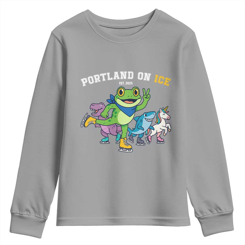 Portland On Ice 2025 Youth Sweatshirt Resist Frog and Inflatable Animals Protest Sarcastic Politics TS02 Sport Gray Print Your Wear