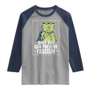 Only You Can Prevent Fascism Patriotic Frog Raglan Shirt Resist Protest Poster TS02 Sport Gray Navy Print Your Wear