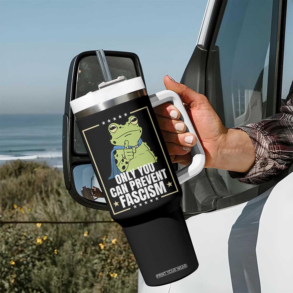 Only You Can Prevent Fascism Patriotic Frog Tumbler With Handle Resist Protest Poster TS02 Print Your Wear