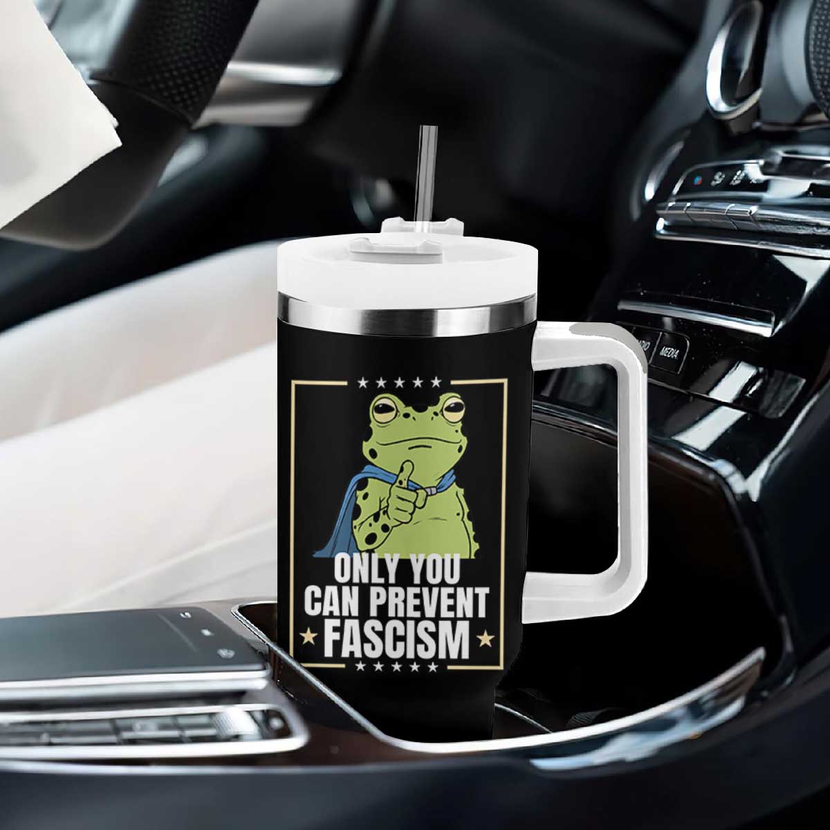 Only You Can Prevent Fascism Patriotic Frog Tumbler With Handle Resist Protest Poster TS02 Print Your Wear
