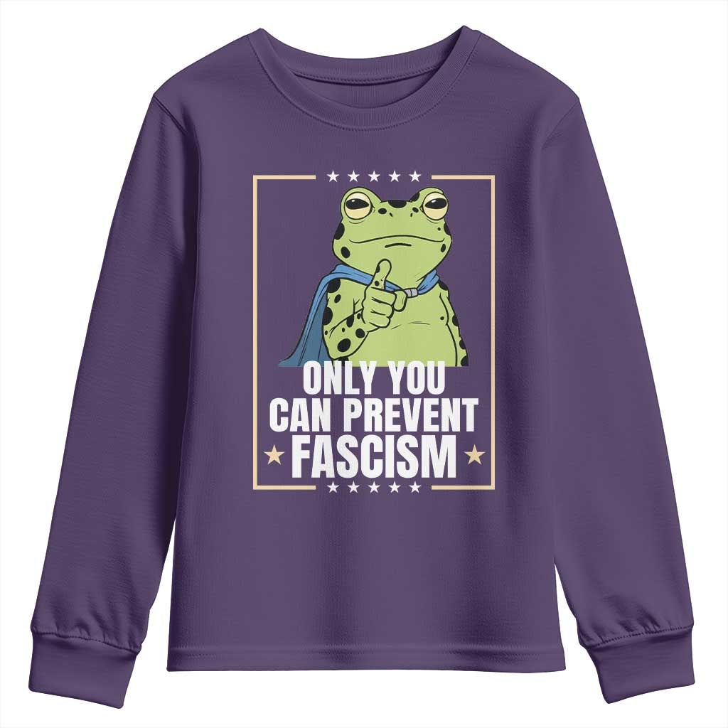 Only You Can Prevent Fascism Patriotic Frog Youth Sweatshirt Resist Protest Poster TS02 Purple Print Your Wear
