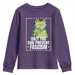 Only You Can Prevent Fascism Patriotic Frog Youth Sweatshirt Resist Protest Poster TS02 Purple Print Your Wear
