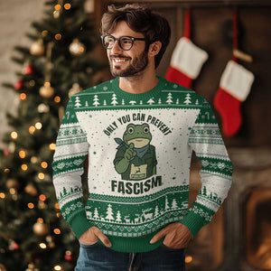 Only You Can Prevent Fascism Portland Frog Ugly Christmas Sweater Resist Protest Forest Ranger TS02 Beige Green Print Your Wear