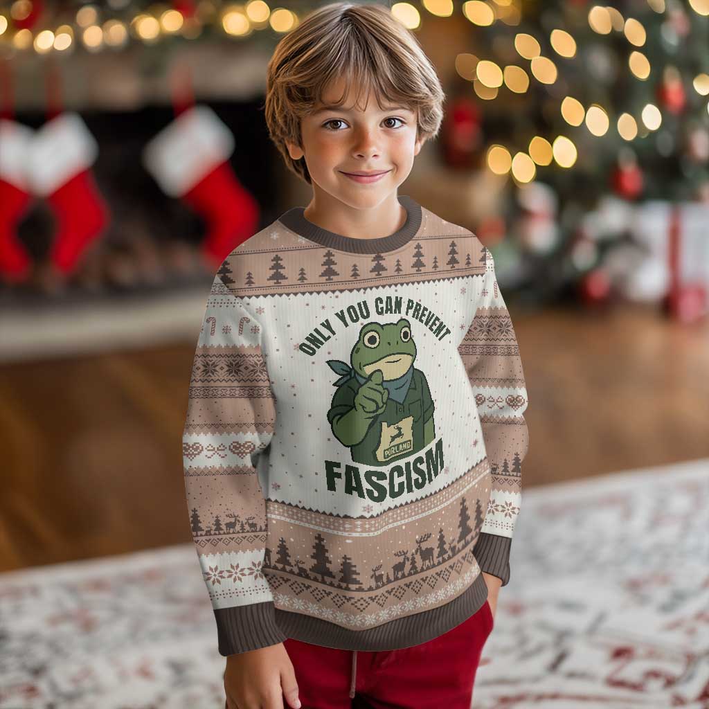 Only You Can Prevent Fascism Portland Frog Ugly Christmas Sweater Resist Protest Forest Ranger TS02 Mocha Mousse Print Your Wear