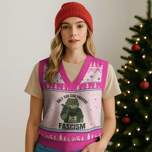 Only You Can Prevent Fascism Portland Frog V-Neck Knit Sweater Vest Resist Protest Forest Ranger - Print Your Wear