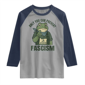 Only You Can Prevent Fascism Portland Frog Raglan Shirt Resist Protest Forest Ranger TS02 Sport Gray Navy Print Your Wear