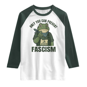 Only You Can Prevent Fascism Portland Frog Raglan Shirt Resist Protest Forest Ranger TS02 White Dark Forest Green Print Your Wear