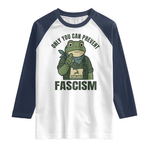 Only You Can Prevent Fascism Portland Frog Raglan Shirt Resist Protest Forest Ranger TS02 White Navy Print Your Wear