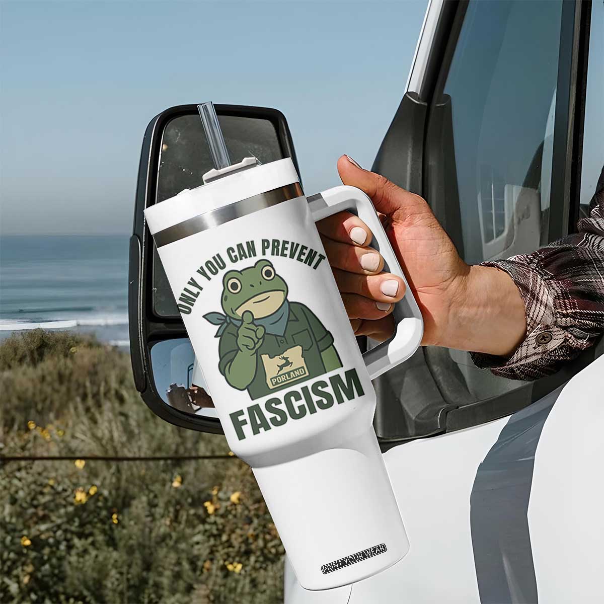 Only You Can Prevent Fascism Portland Frog Tumbler With Handle Resist Protest Forest Ranger TS02 Print Your Wear