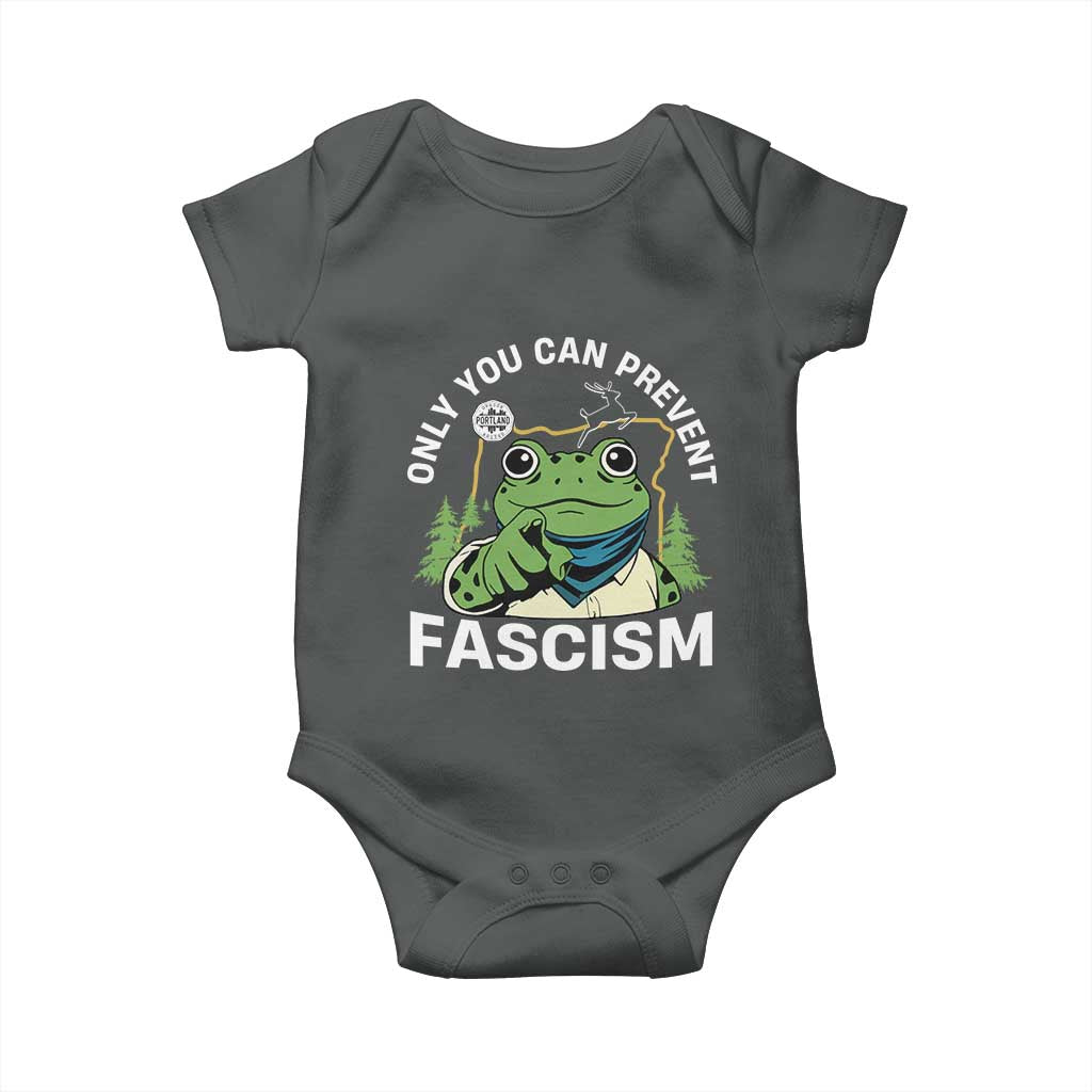 Only You Can Prevent Fascism Portland Frog Baby Onesie Resist Protest Scenic Edition TS02 Dark Heather Print Your Wear