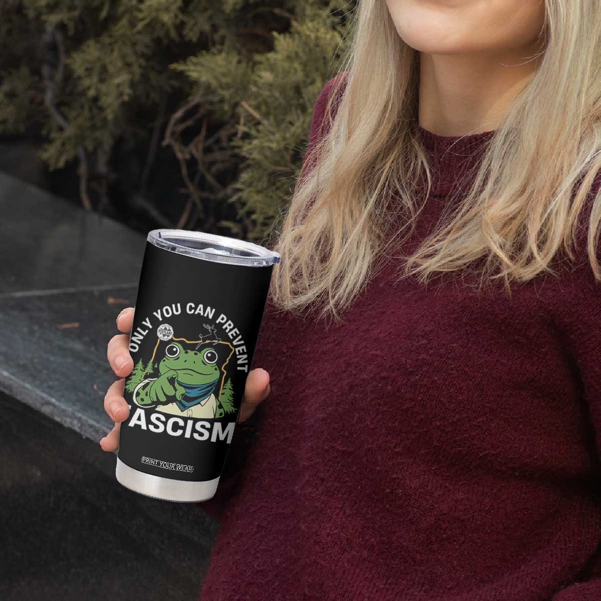 Only You Can Prevent Fascism Portland Frog Tumbler Cup Resist Protest Scenic Edition TS02 Print Your Wear