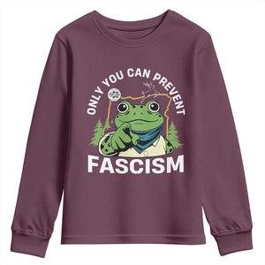 Only You Can Prevent Fascism Portland Frog Youth Sweatshirt Resist Protest Scenic Edition TS02 Maroon Print Your Wear