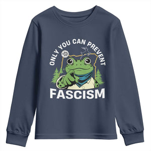 Only You Can Prevent Fascism Portland Frog Youth Sweatshirt Resist Protest Scenic Edition TS02 Navy Print Your Wear