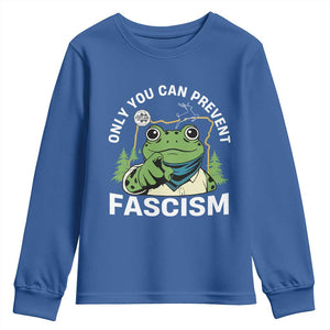 Only You Can Prevent Fascism Portland Frog Youth Sweatshirt Resist Protest Scenic Edition TS02 Royal Blue Print Your Wear