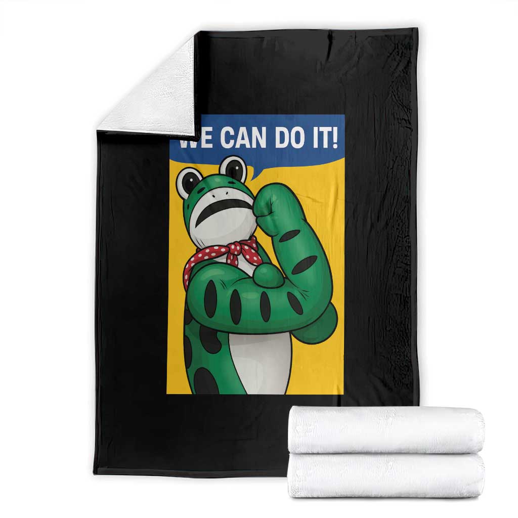 We Can Do It Rosie Frog Throw Blanket Resist Protest Parody Feminist Retro Poster - Print Your Wear
