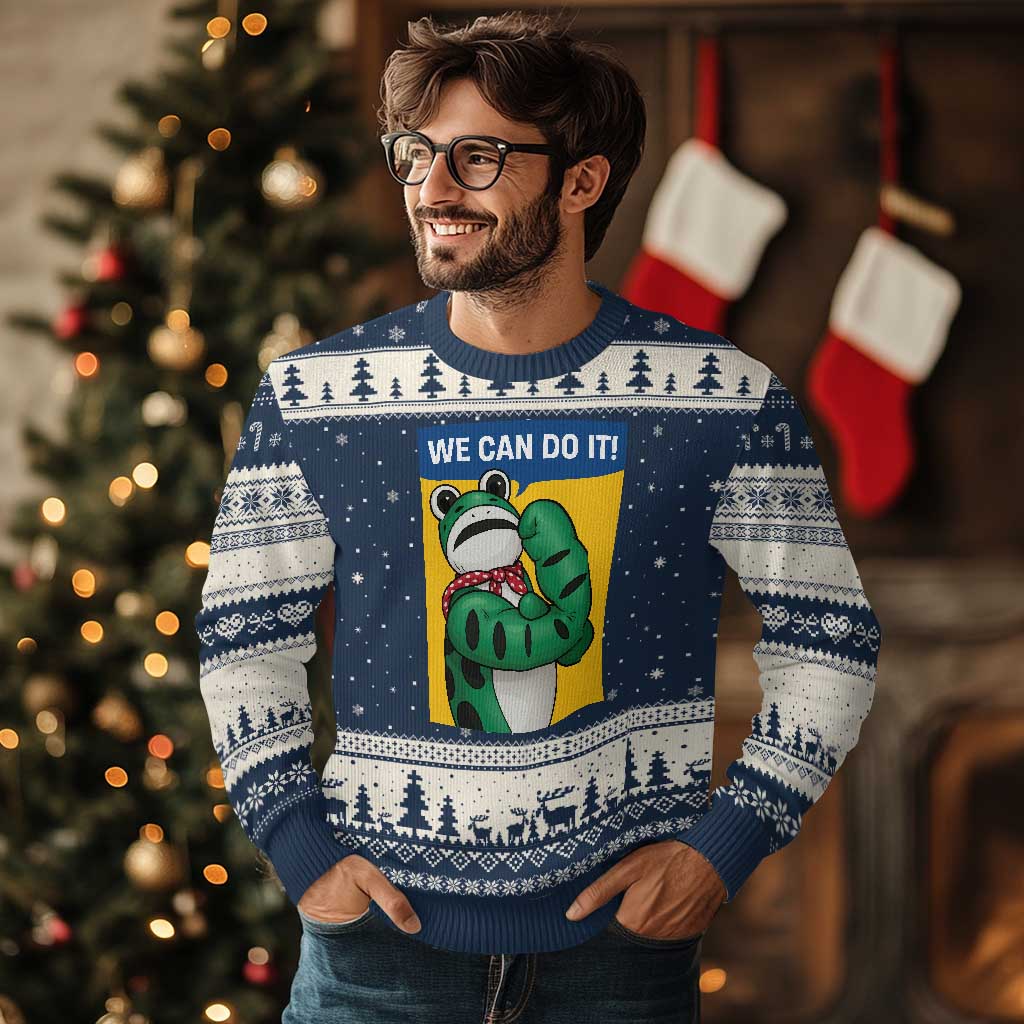 We Can Do It Rosie Frog Ugly Christmas Sweater Resist Protest Parody Feminist Retro Poster TS02 Navy Beige Print Your Wear
