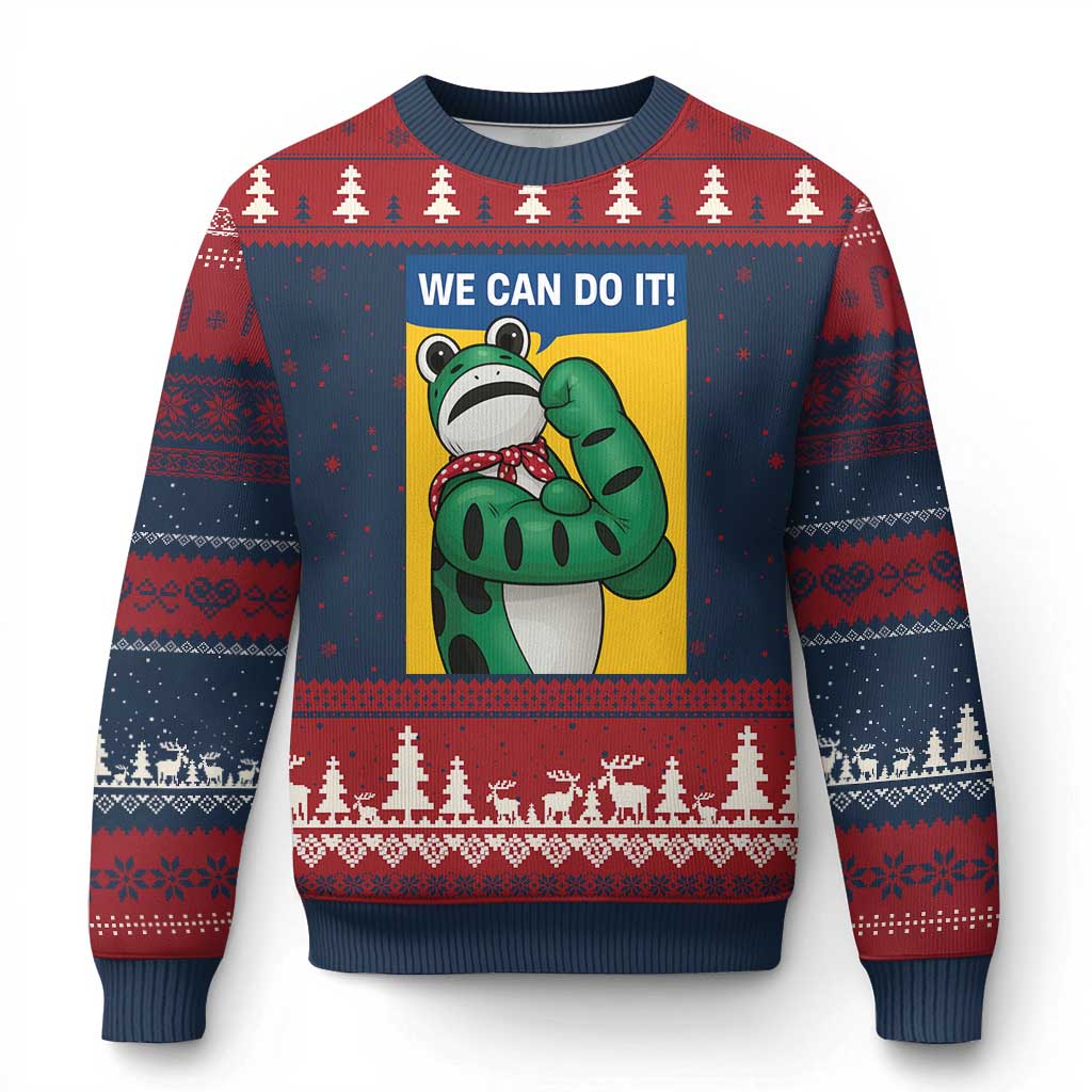 We Can Do It Rosie Frog Ugly Christmas Sweater Resist Protest Parody Feminist Retro Poster TS02 Navy Red Print Your Wear