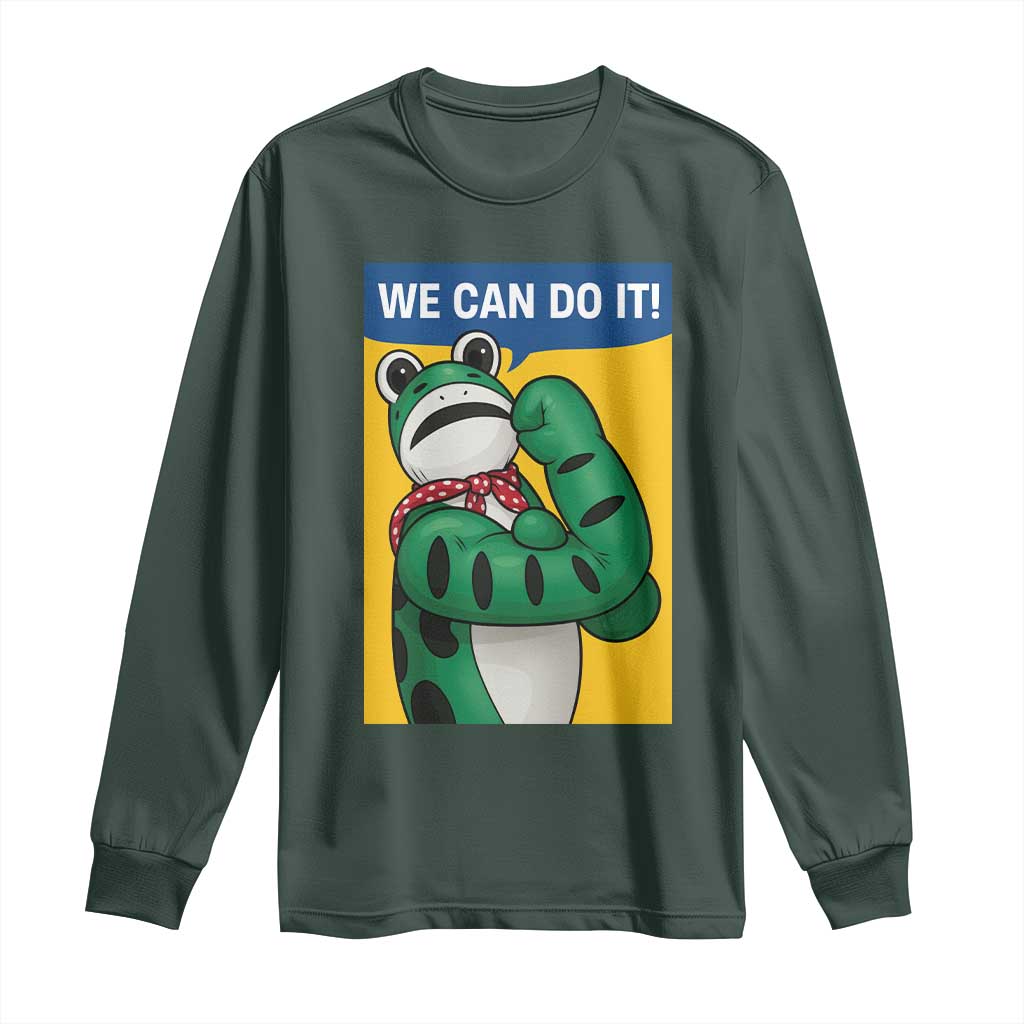 We Can Do It Rosie Frog Long Sleeve Shirt Resist Protest Parody Feminist Retro Poster TS02 Dark Forest Green Print Your Wear