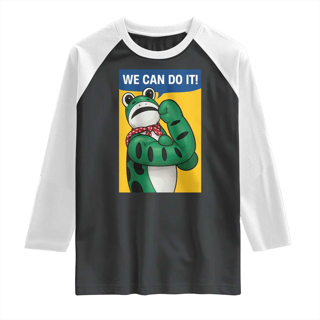 We Can Do It Rosie Frog Raglan Shirt Resist Protest Parody Feminist Retro Poster TS02 Black White Print Your Wear