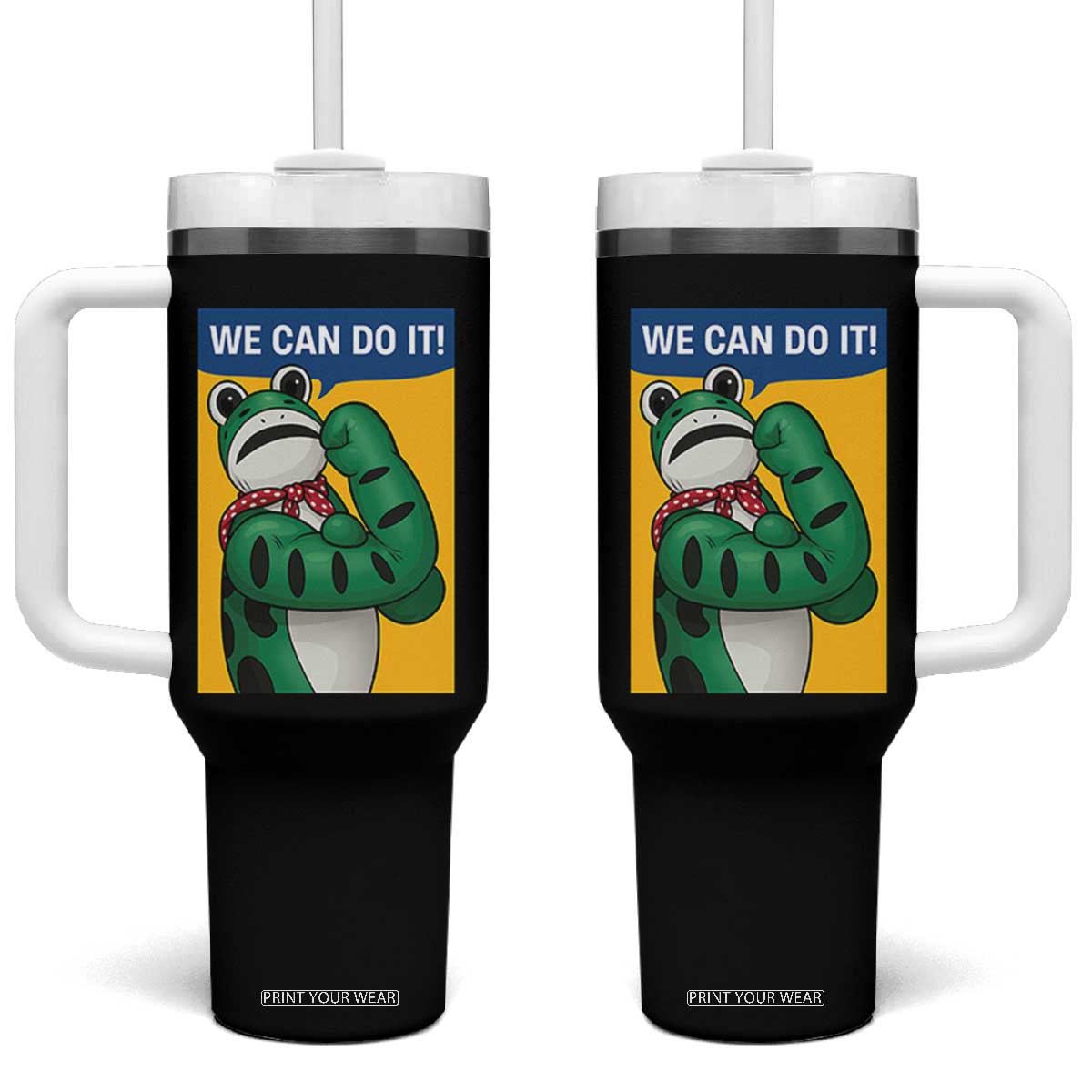 We Can Do It Rosie Frog Tumbler With Handle Resist Protest Parody Feminist Retro Poster TS02 One Size: 40 oz Black Print Your Wear