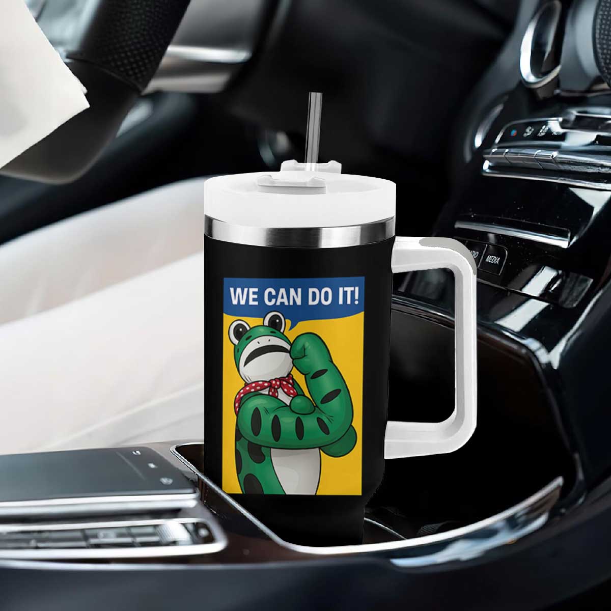 We Can Do It Rosie Frog Tumbler With Handle Resist Protest Parody Feminist Retro Poster - Print Your Wear