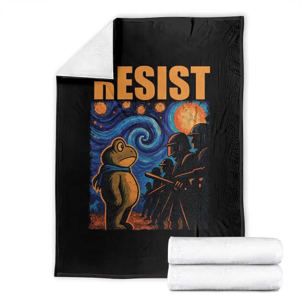 Starry Night Resist Frog Throw Blanket Resistance Protest Surreal Art Graphic TS02 Black Print Your Wear