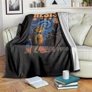 Starry Night Resist Frog Throw Blanket Resistance Protest Surreal Art Graphic TS02 Print Your Wear
