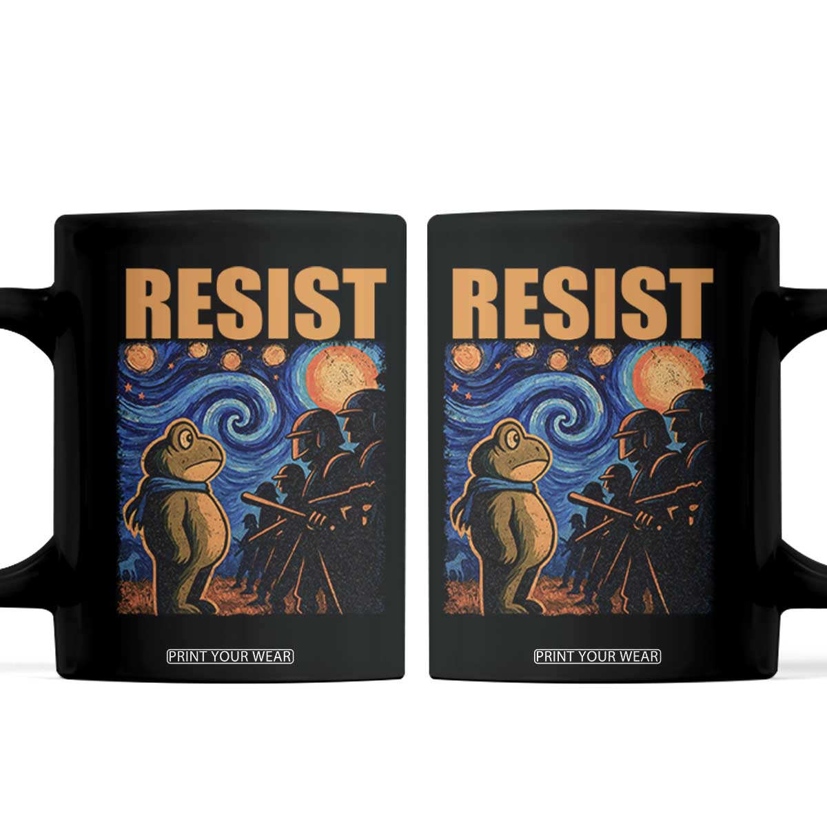 Starry Night Resist Frog Coffee Mug Resistance Protest Surreal Art Graphic TS02 Black Print Your Wear