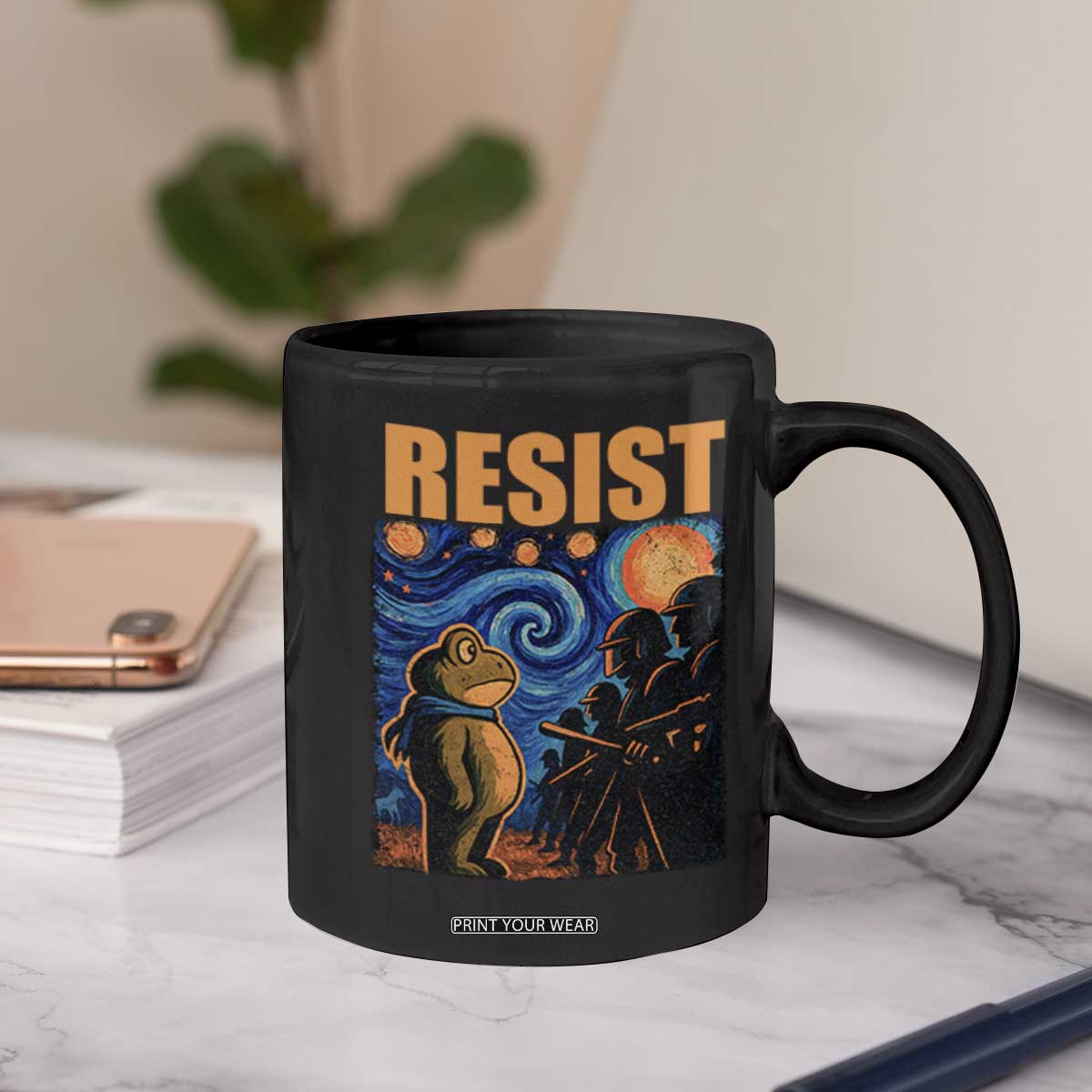 Starry Night Resist Frog Coffee Mug Resistance Protest Surreal Art Graphic TS02 Print Your Wear