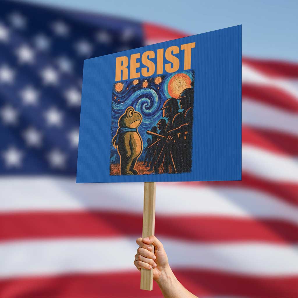 Starry Night Resist Frog Protest Sign Resistance Protest Surreal Art Graphic TS02 Horizontal 18
