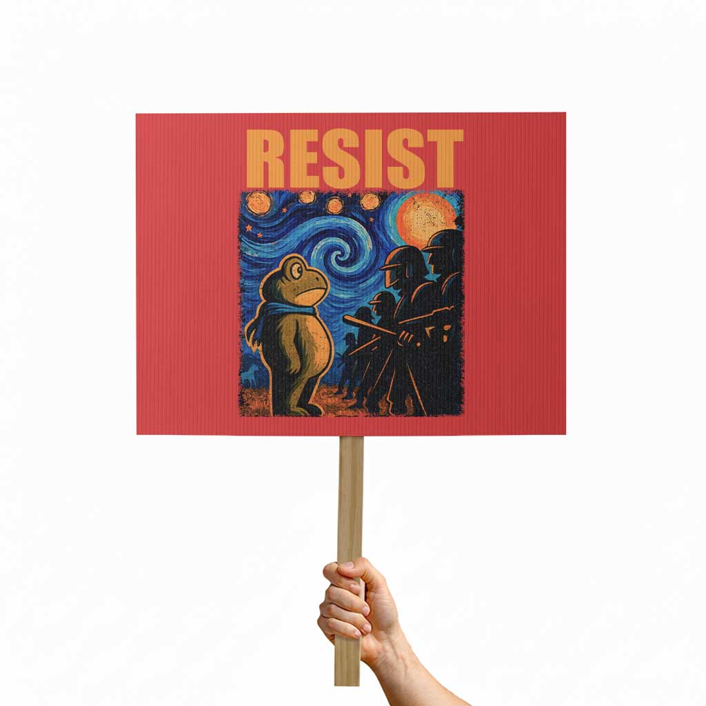 Starry Night Resist Frog Protest Sign Resistance Protest Surreal Art Graphic TS02 Horizontal 18" × 24" Red Print Your Wear