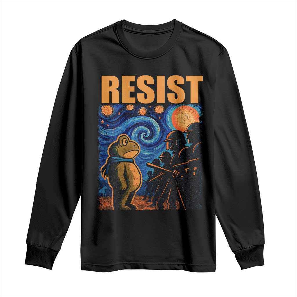 Starry Night Resist Frog Long Sleeve Shirt Resistance Protest Surreal Art Graphic TS02 Black Print Your Wear