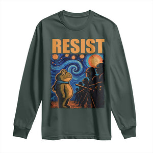 Starry Night Resist Frog Long Sleeve Shirt Resistance Protest Surreal Art Graphic TS02 Dark Forest Green Print Your Wear