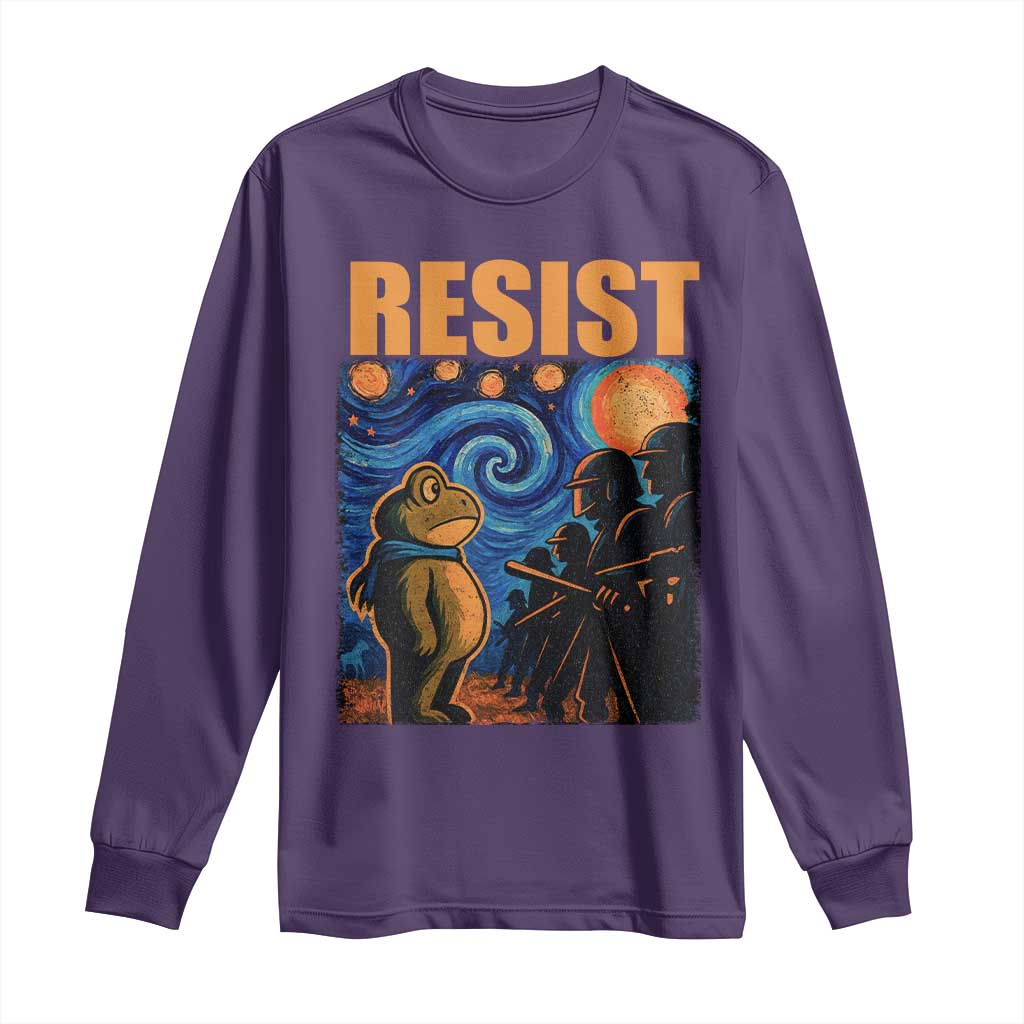 Starry Night Resist Frog Long Sleeve Shirt Resistance Protest Surreal Art Graphic TS02 Purple Print Your Wear