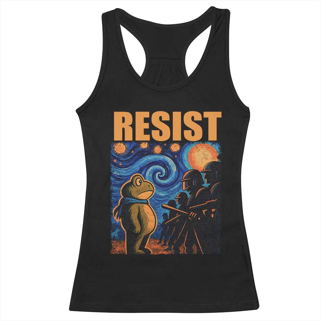 Starry Night Resist Frog Racerback Tank Top Resistance Protest Surreal Art Graphic - Print Your Wear