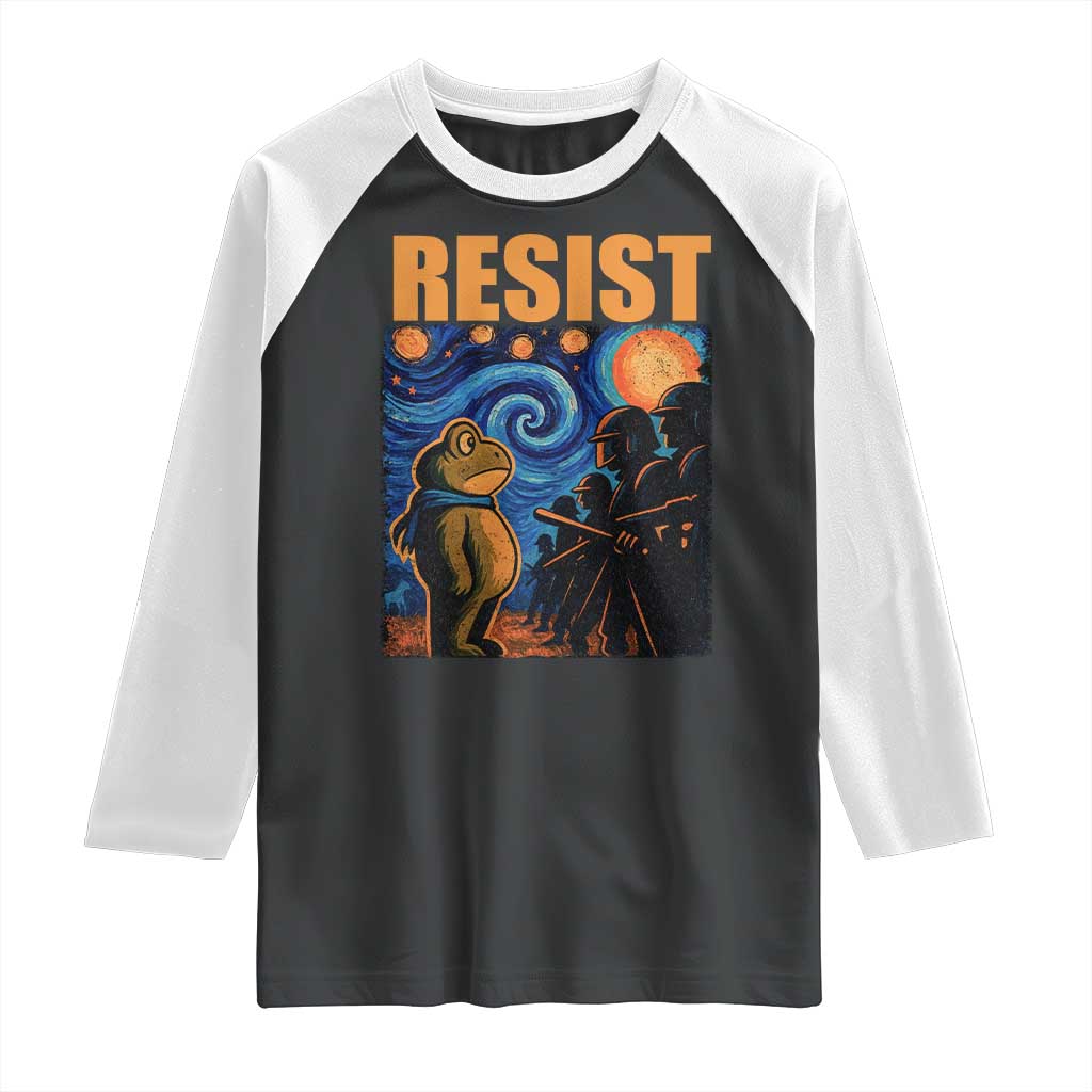 Starry Night Resist Frog Raglan Shirt Resistance Protest Surreal Art Graphic TS02 Black White Print Your Wear