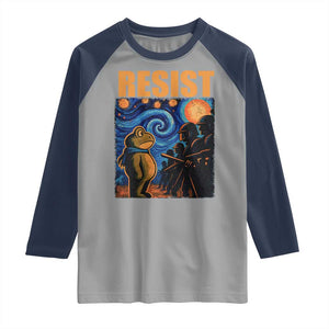 Starry Night Resist Frog Raglan Shirt Resistance Protest Surreal Art Graphic TS02 Sport Gray Navy Print Your Wear