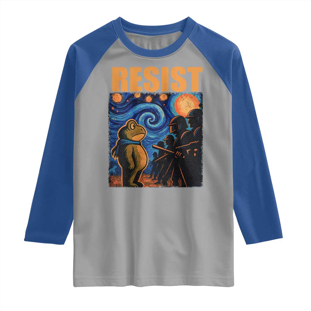 Starry Night Resist Frog Raglan Shirt Resistance Protest Surreal Art Graphic TS02 Sport Gray Royal Print Your Wear