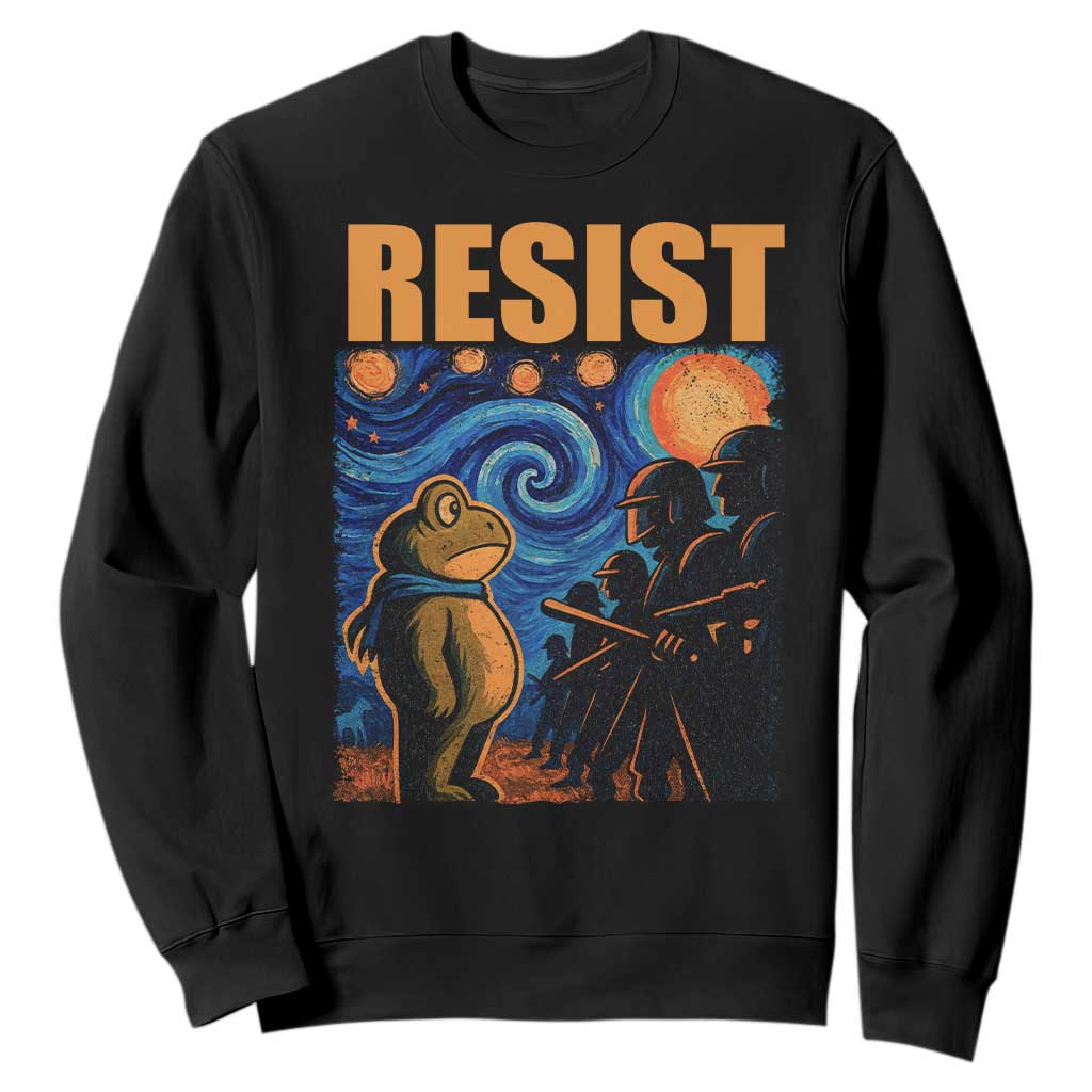 Starry Night Resist Frog Sweatshirt Resistance Protest Surreal Art Graphic TS02 Black Print Your Wear