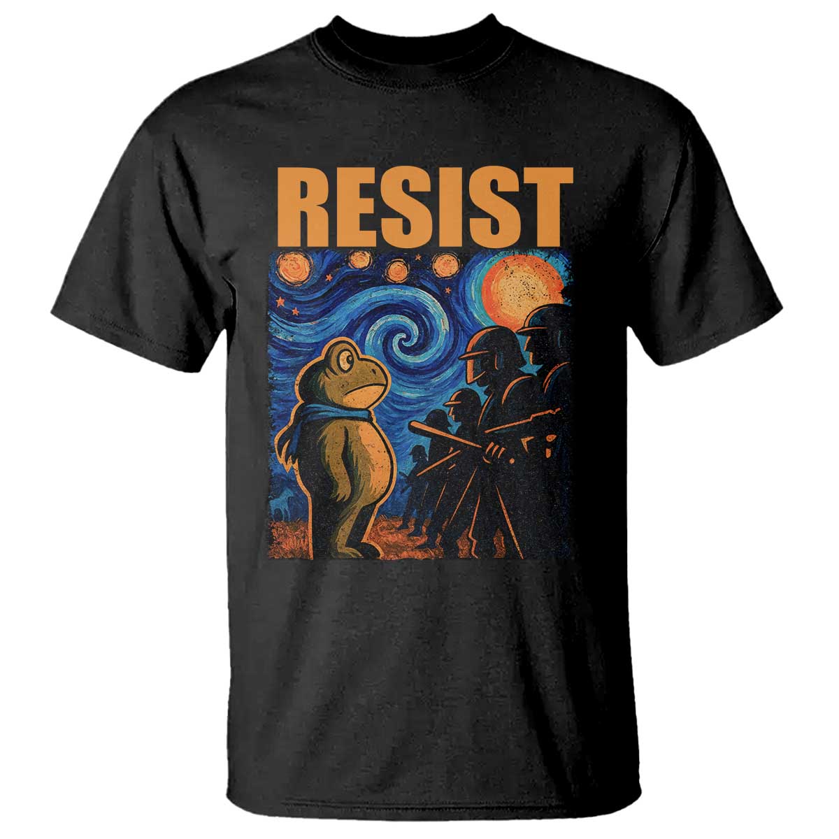 Starry Night Resist Frog T Shirt Resistance Protest Surreal Art Graphic TS02 Black Print Your Wear