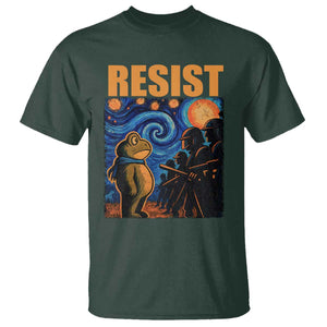 Starry Night Resist Frog T Shirt Resistance Protest Surreal Art Graphic TS02 Dark Forest Green Print Your Wear