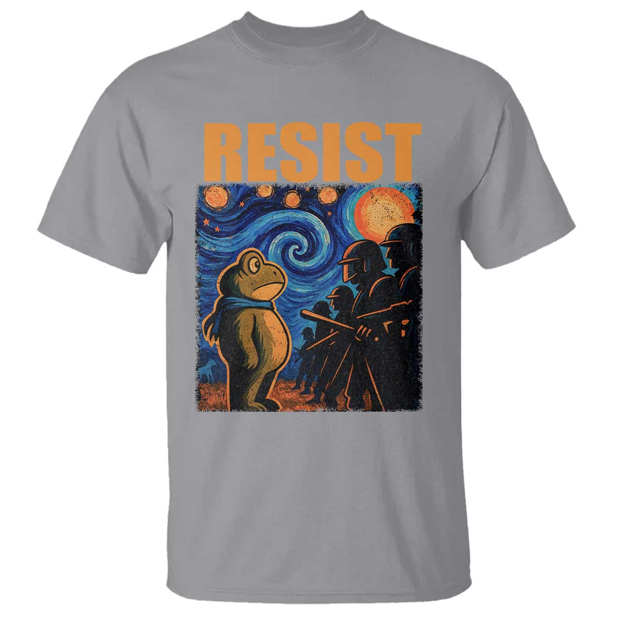 Starry Night Resist Frog T Shirt Resistance Protest Surreal Art Graphic TS02 Sport Gray Print Your Wear