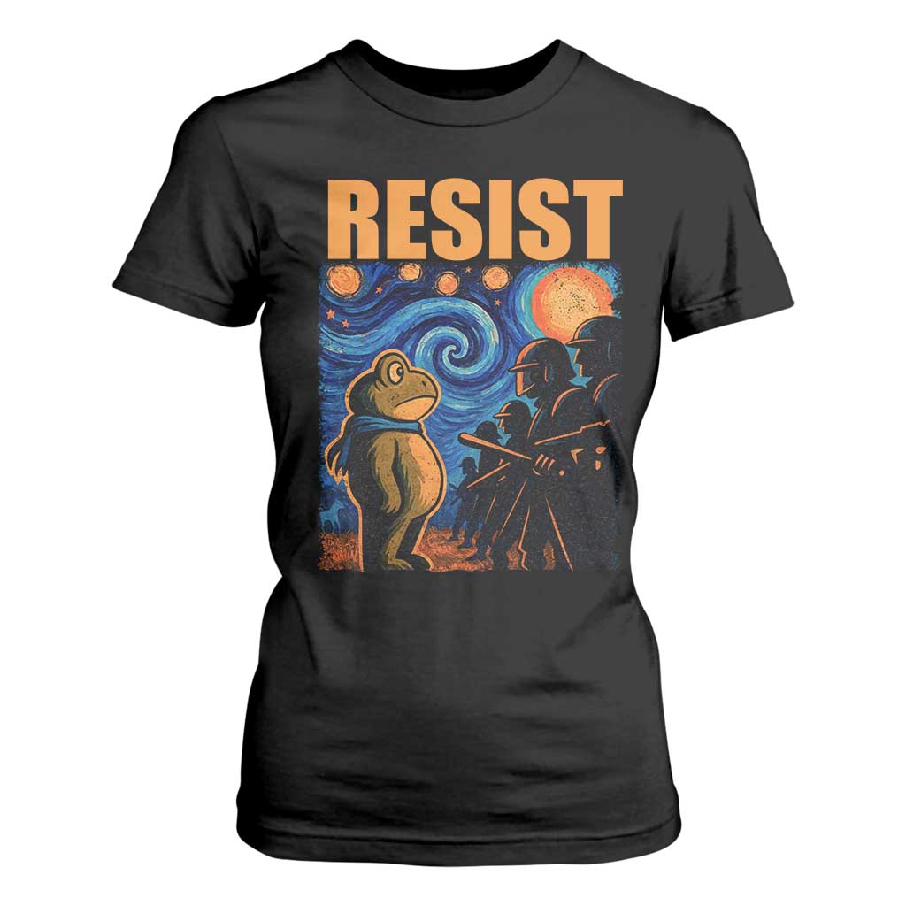 Starry Night Resist Frog T Shirt For Women Resistance Protest Surreal Art Graphic TS02 Black Print Your Wear