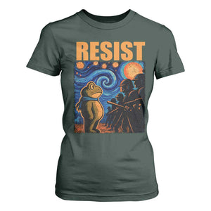 Starry Night Resist Frog T Shirt For Women Resistance Protest Surreal Art Graphic TS02 Dark Forest Green Print Your Wear