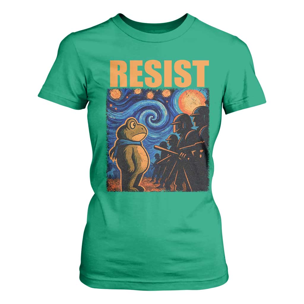 Starry Night Resist Frog T Shirt For Women Resistance Protest Surreal Art Graphic TS02 Irish Green Print Your Wear