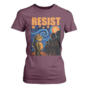 Starry Night Resist Frog T Shirt For Women Resistance Protest Surreal Art Graphic TS02 Maroon Print Your Wear