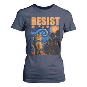 Starry Night Resist Frog T Shirt For Women Resistance Protest Surreal Art Graphic TS02 Navy Print Your Wear