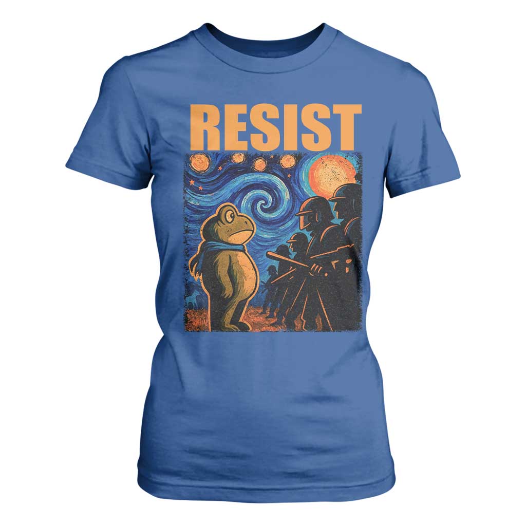 Starry Night Resist Frog T Shirt For Women Resistance Protest Surreal Art Graphic TS02 Royal Blue Print Your Wear