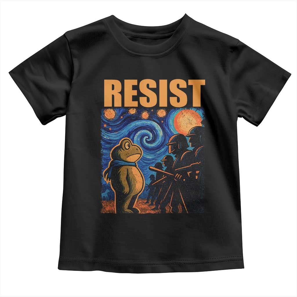 Starry Night Resist Frog Toddler T Shirt Resistance Protest Surreal Art Graphic TS02 Black Print Your Wear
