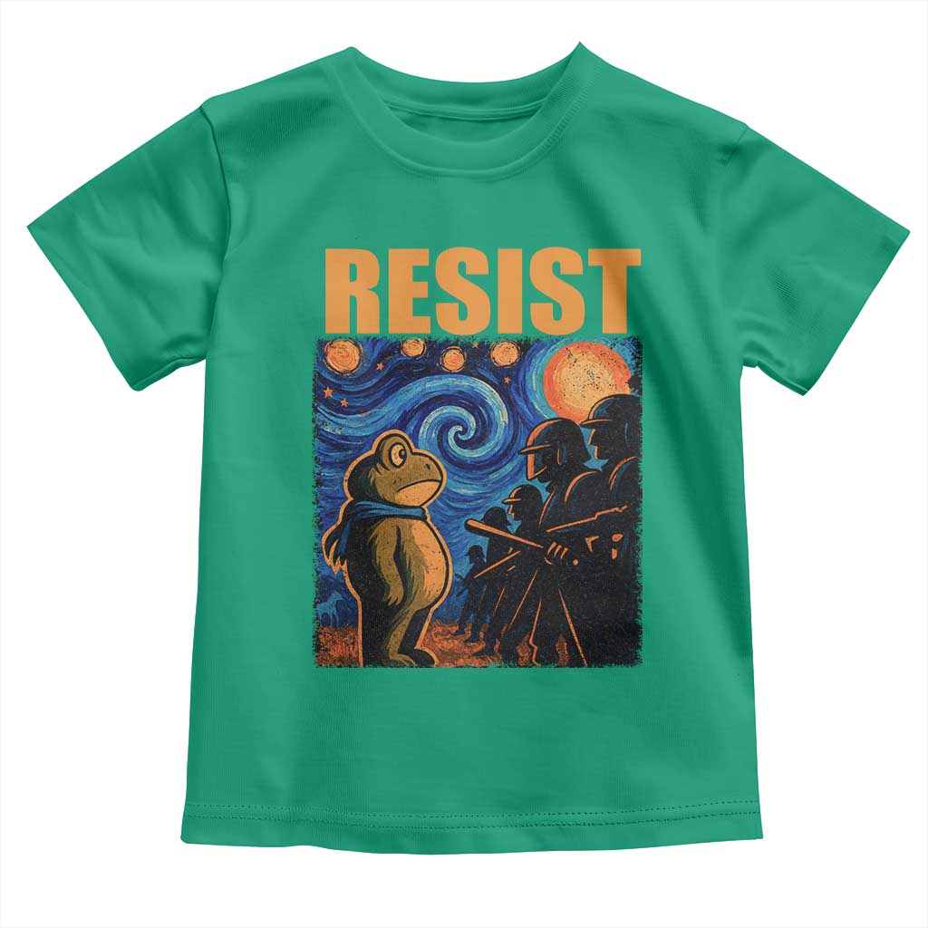 Starry Night Resist Frog Toddler T Shirt Resistance Protest Surreal Art Graphic TS02 Irish Green Print Your Wear